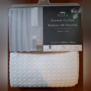 MODA White Shower Curtain Belgian 71" x 71"